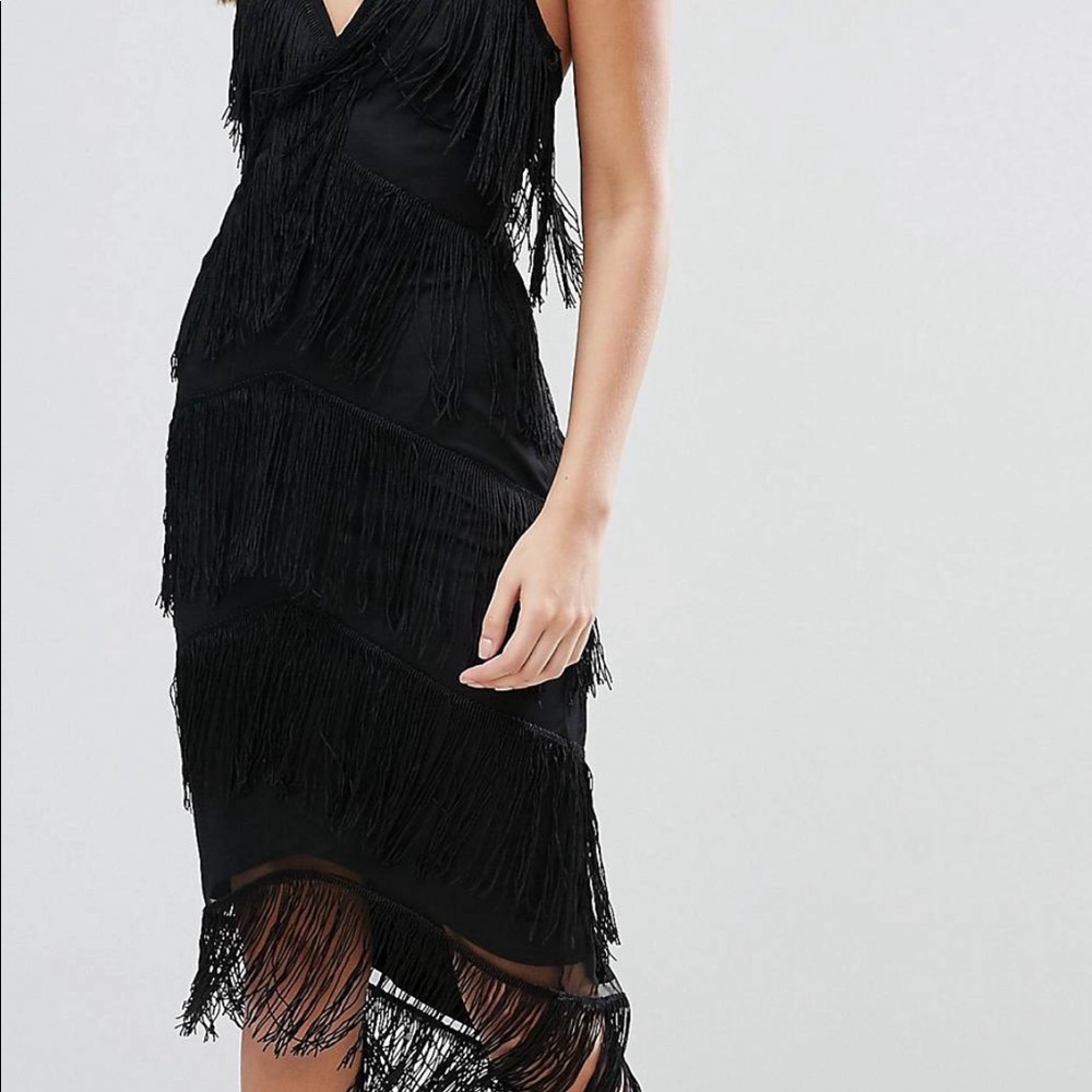 Asos design fringe mesh dress